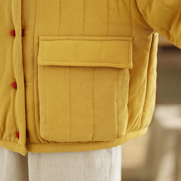 Buddha Stones Frog-button Striped Design Long Sleeve Thickened Cotton Women's Jacket With Pockets - image 14