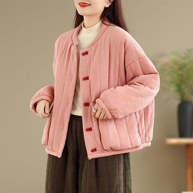 Buddha Stones Frog-button Striped Design Long Sleeve Thickened Cotton Women's Jacket With Pockets - image 3