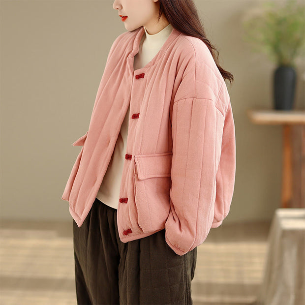 Buddha Stones Frog-button Striped Design Long Sleeve Thickened Cotton Women's Jacket With Pockets - image 4