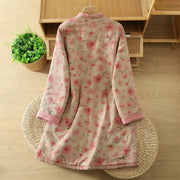 Buddha Stones Frog-button Flower Pattern Crew Neck Thickened Cotton Long Sleeve Women's Coat  - image 1