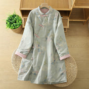 Buddha Stones Frog-button Flower Pattern Crew Neck Thickened Cotton Long Sleeve Women's Coat  - PaleTurquoise - US14，UK/AU18，EU46 (2XL) - image 11