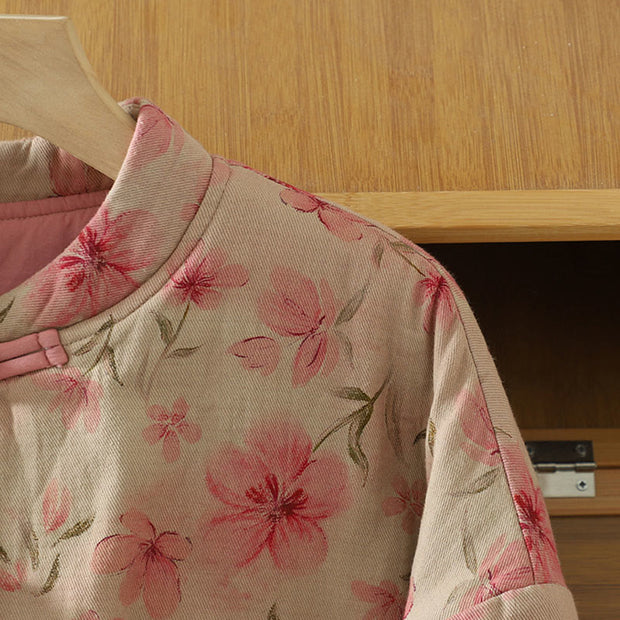 Buddha Stones Frog-button Flower Pattern Crew Neck Thickened Cotton Long Sleeve Women's Coat  - image 3