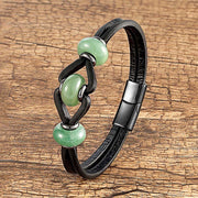 Buddha Stones Amethyst Crystal Stone Double Leather Relieves Stress Round Bracelet - Green Aventurine - 19-21cm - image 15