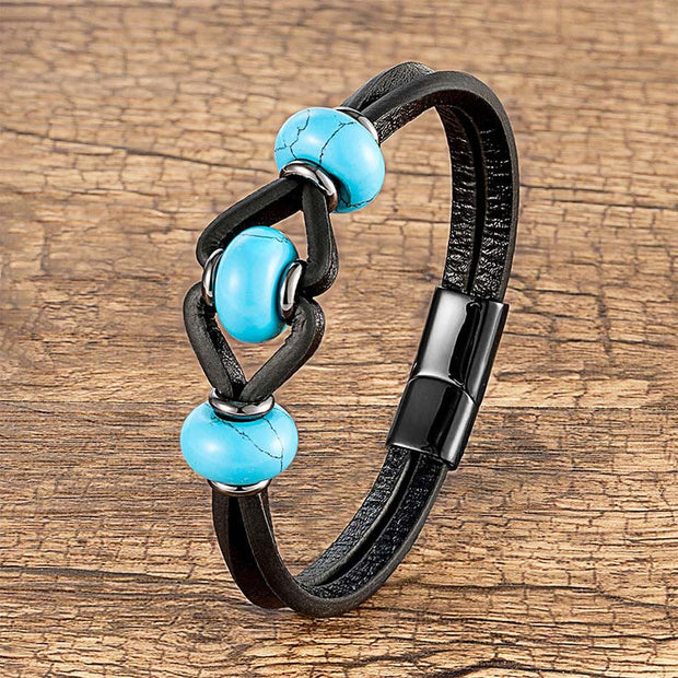 Buddha Stones Amethyst Crystal Stone Double Leather Relieves Stress Round Bracelet - Turquoise - 19-21cm - image 4