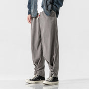 Buddha Stones Fall Winter Men's Pure Color Button Design Cotton Straight Leg Pants With Pockets - image 2