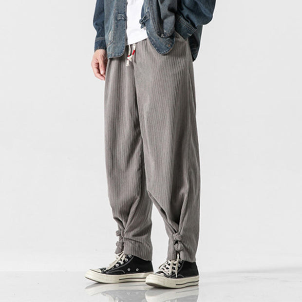 Buddha Stones Fall Winter Men's Pure Color Button Design Cotton Straight Leg Pants With Pockets - image 2