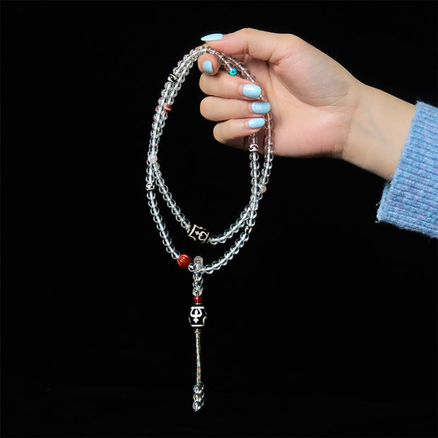 Buddha Stones 108 Beads Liuli Crystal Dzi Bead Agate Blessings Tassel Mala - image 7