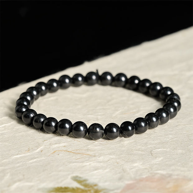Buddha Stones Round Authentic Shungite Stone Inner Strength Beaded Bracelet - image 2