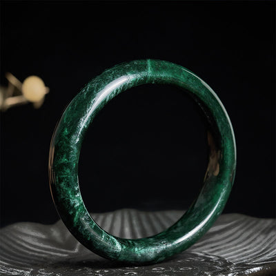 Buddha Stones Nanyang Black-Green Jade Protection Cuff Bangle Bracelet - 62mm - image 0