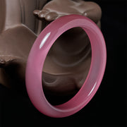 Buddha Stones Pink Cat's Eye Stone Peace Love Cuff Bangle Bracelet - image 1
