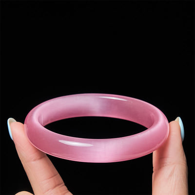 Buddha Stones Pink Cat's Eye Stone Peace Love Cuff Bangle Bracelet - Pink Cat's Eye(Support ♥ Love) - 62mm - image 0