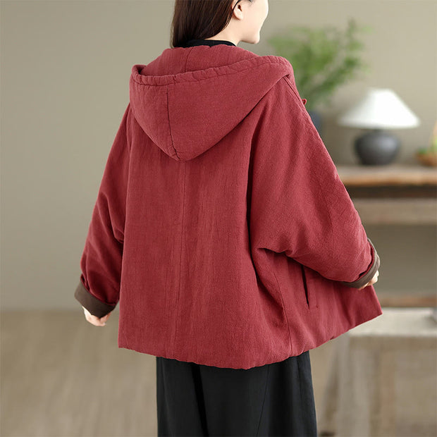 Buddha Stones Frog-button Plain Long Sleeve Thickened Cotton Women's Jacket With Pockets Hood - image 17