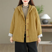 Buddha Stones Frog-button Plain Long Sleeve Thickened Cotton Women's Jacket With Pockets Hood - image 2