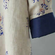 Buddha Stones Slanted Collar Printing Long Sleeve Crew Neck Cotton Midi Dress - image 3