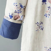 Buddha Stones Slanted Collar Printing Long Sleeve Crew Neck Cotton Midi Dress - image 4