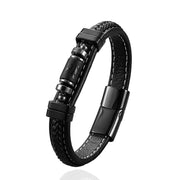 Buddha Stones Om Mani Padme Hum Dragon Symbol Leather Titanium Steel Balance Protection Bracelet - image 10