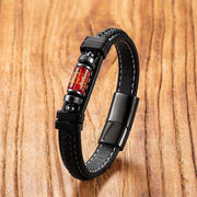 Buddha Stones Om Mani Padme Hum Dragon Symbol Leather Titanium Steel Balance Protection Bracelet - Style 4 - 19-21cm - image 8