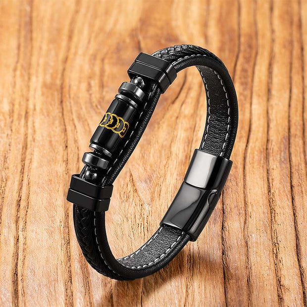 Buddha Stones Om Mani Padme Hum Dragon Symbol Leather Titanium Steel Balance Protection Bracelet - Style 2 - 19-21cm - image 5