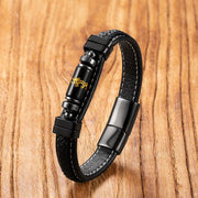 Buddha Stones Om Mani Padme Hum Dragon Symbol Leather Titanium Steel Balance Protection Bracelet - Style 3 - 19-21cm - image 6