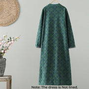 Buddha Stones Crew Neck Frog-button Flower Pattern Long Sleeve Cotton Midi Dress - image 1