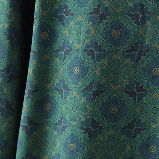 Buddha Stones Crew Neck Frog-button Flower Pattern Long Sleeve Cotton Midi Dress - image 9