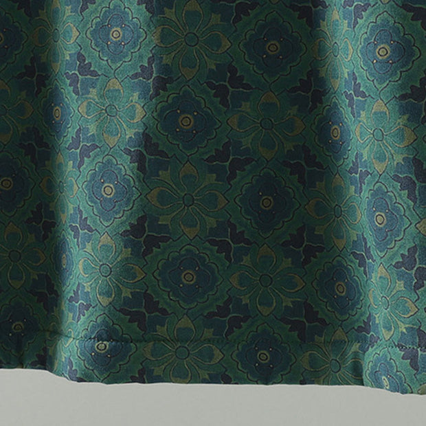 Buddha Stones Crew Neck Frog-button Flower Pattern Long Sleeve Cotton Midi Dress - image 8