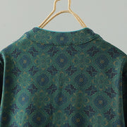 Buddha Stones Crew Neck Frog-button Flower Pattern Long Sleeve Cotton Midi Dress - image 2