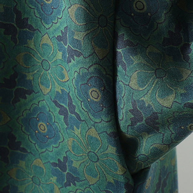 Buddha Stones Crew Neck Frog-button Flower Pattern Long Sleeve Cotton Midi Dress - image 10