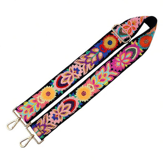 Buddha Stones Multicolor Flower Embroidery Adjustable Handbags Crossbody Shoulder Bag Straps - Black - 75-135*5cm - image 0