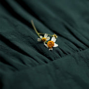 Buddha Stones Stand Collar Frog-Button Plain V-neck Long Sleeve Cotton Midi Dress With Pockets - image 6