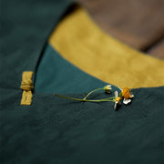 Buddha Stones Stand Collar Frog-Button Plain V-neck Long Sleeve Cotton Midi Dress With Pockets - image 10