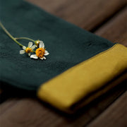 Buddha Stones Stand Collar Frog-Button Plain V-neck Long Sleeve Cotton Midi Dress With Pockets - image 8