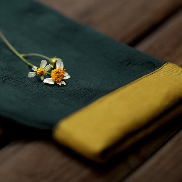 Buddha Stones Stand Collar Frog-Button Plain V-neck Long Sleeve Cotton Midi Dress With Pockets - image 8