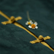 Buddha Stones Stand Collar Frog-Button Plain V-neck Long Sleeve Cotton Midi Dress With Pockets - image 9