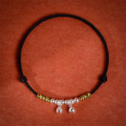 Buddha Stones Silver Bell Red Black String Protection Adjustable Cats Small Dogs Pet Collar - Black Rope - 50-65cm - image 11