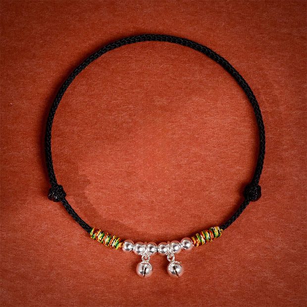 Buddha Stones Silver Bell Red Black String Protection Adjustable Cats Small Dogs Pet Collar - Black Rope - 50-65cm - image 11