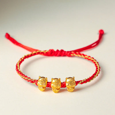 Buddha Stones Fu Character 999 Sterling Silver Year Of The Horse Prosperity Red String Bracelet - Three Horses(Wrist Circumference: 15-18cm) - image 0