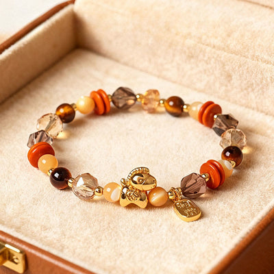 Buddha Stones Tiger Eye Year Of The Horse Lucky Fortune Prosperity Bracelet - Horseshoe Clam(Wrist Circumference: 14-15cm) - image 0