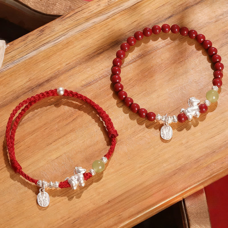 Buddha Stones Year Of The Horse Cinnabar Hetian Jade 999 Sterling