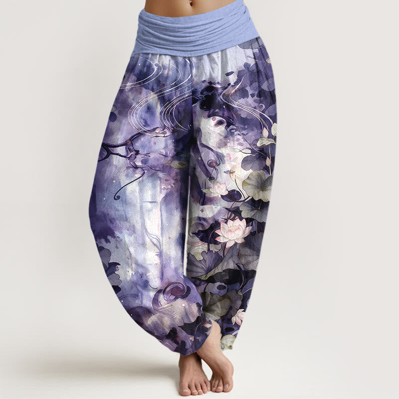 Buddha Stones Pure Cotton Watercolor Style Lotus Flower Leaf