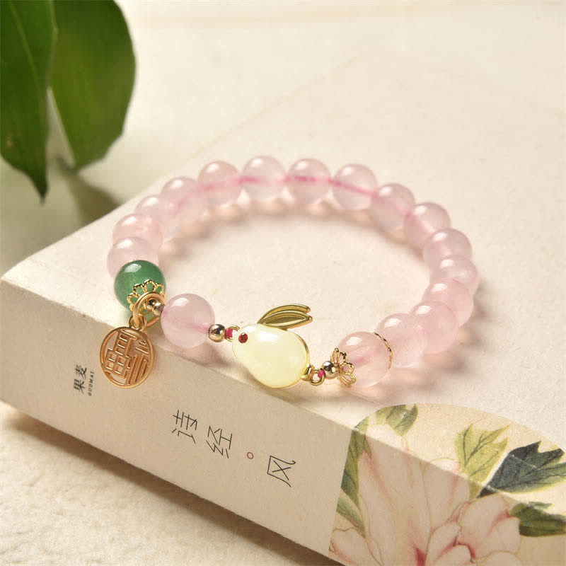 Year of the Rabbit Natural Pink Crystal Green Agate Bunny Love