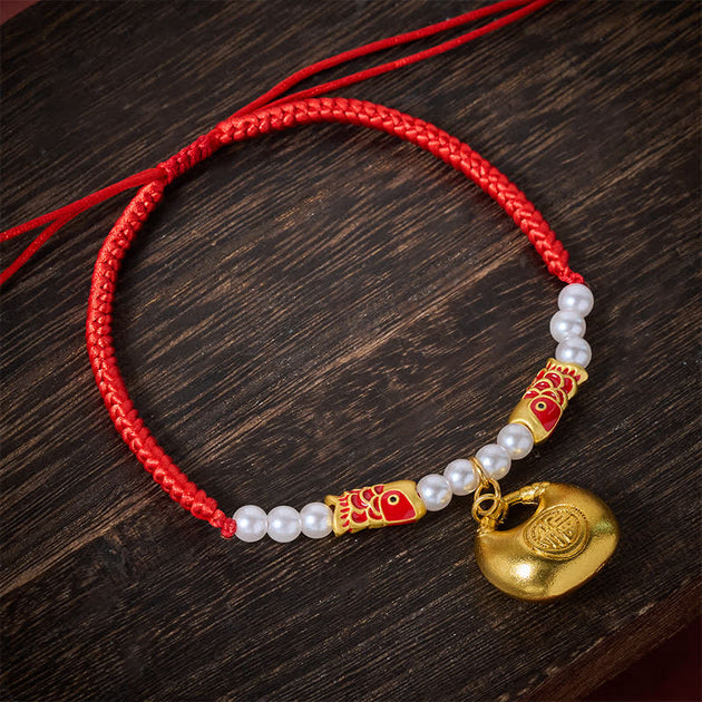 Buddha Stones Red String Plaited Koi Fish Fu Character Fortune Adjusta ...