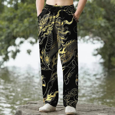 mens black and gold dress pants Men's Dragon Print Slim – Business Casual Relaxed Fit Stretch Slacks dress-style:Fitted