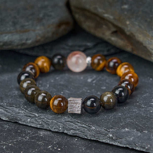 Buddha Stones Tiger Eye Gold Sheen Obsidian Inclusion Quartz Bead Prot ...