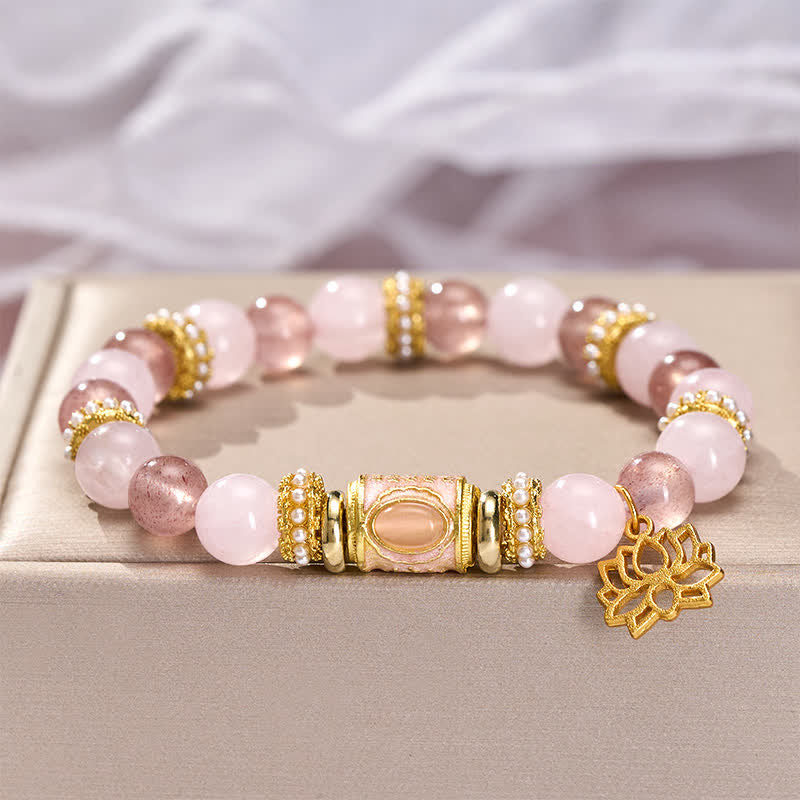 Buddha Stones Natural Strawberry Quartz Rose Quartz Enamel Barrel