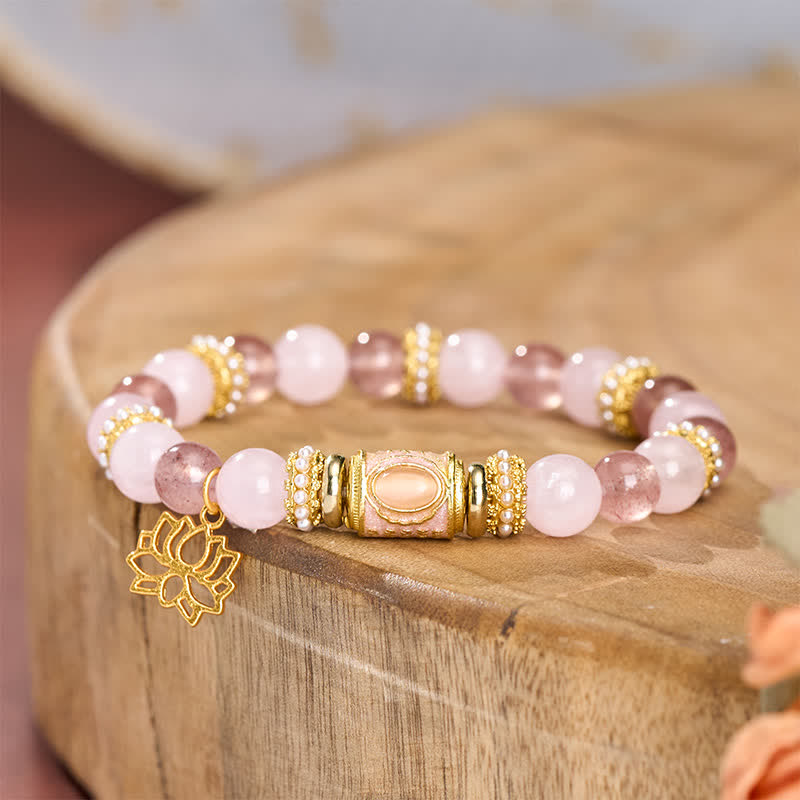 Buddha Stones Natural Strawberry Quartz Rose Quartz Enamel Barrel
