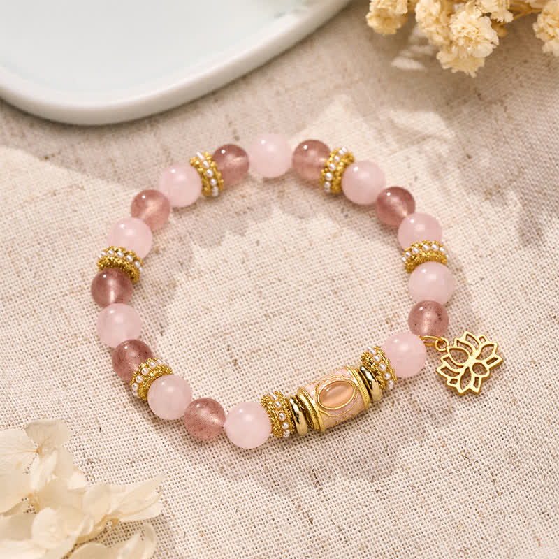 韓国 マネースタンド Strawberry Pink Clearラメ 難ありＢ級 Buddha Stones Natural Strawberry Quartz Rose Quartz Enamel Barrel