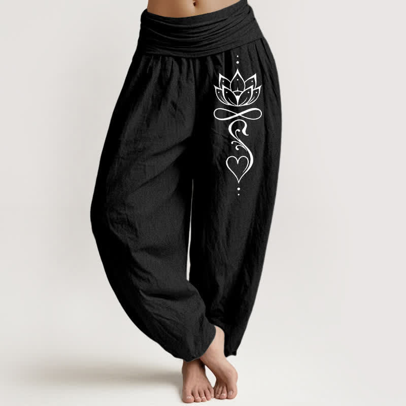 Buddha Stones Pure Cotton White Lotus Line Art Pattern Women's