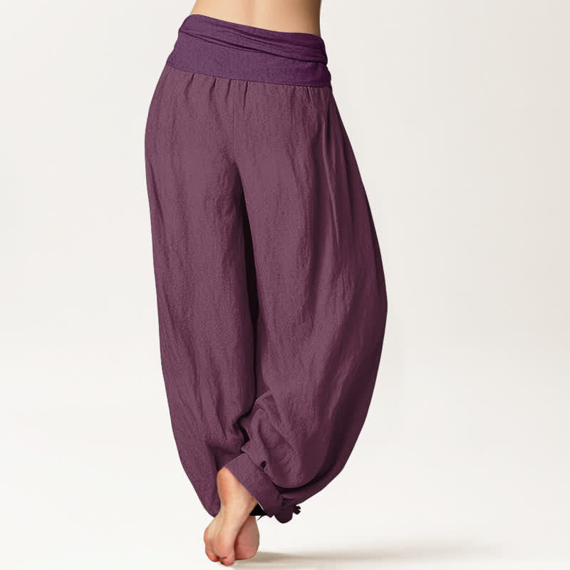 Buddha Stones Purple Pure Cotton Women's Elastic Waist Harem Pants