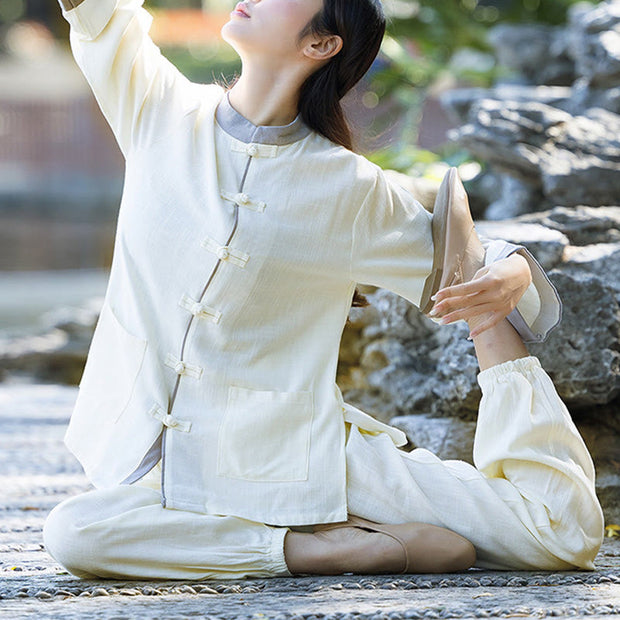 Buddha Stones Frog-Button Meditation Prayer Spiritual Zen Practice Tai Chi Uniform Clothing Women's Set Clothes BS 3